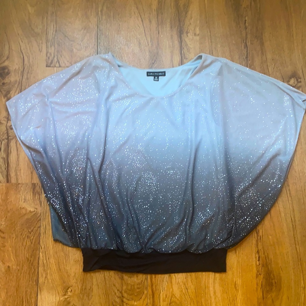 Ombré Silver to Black blouse w/glitter detail, Md